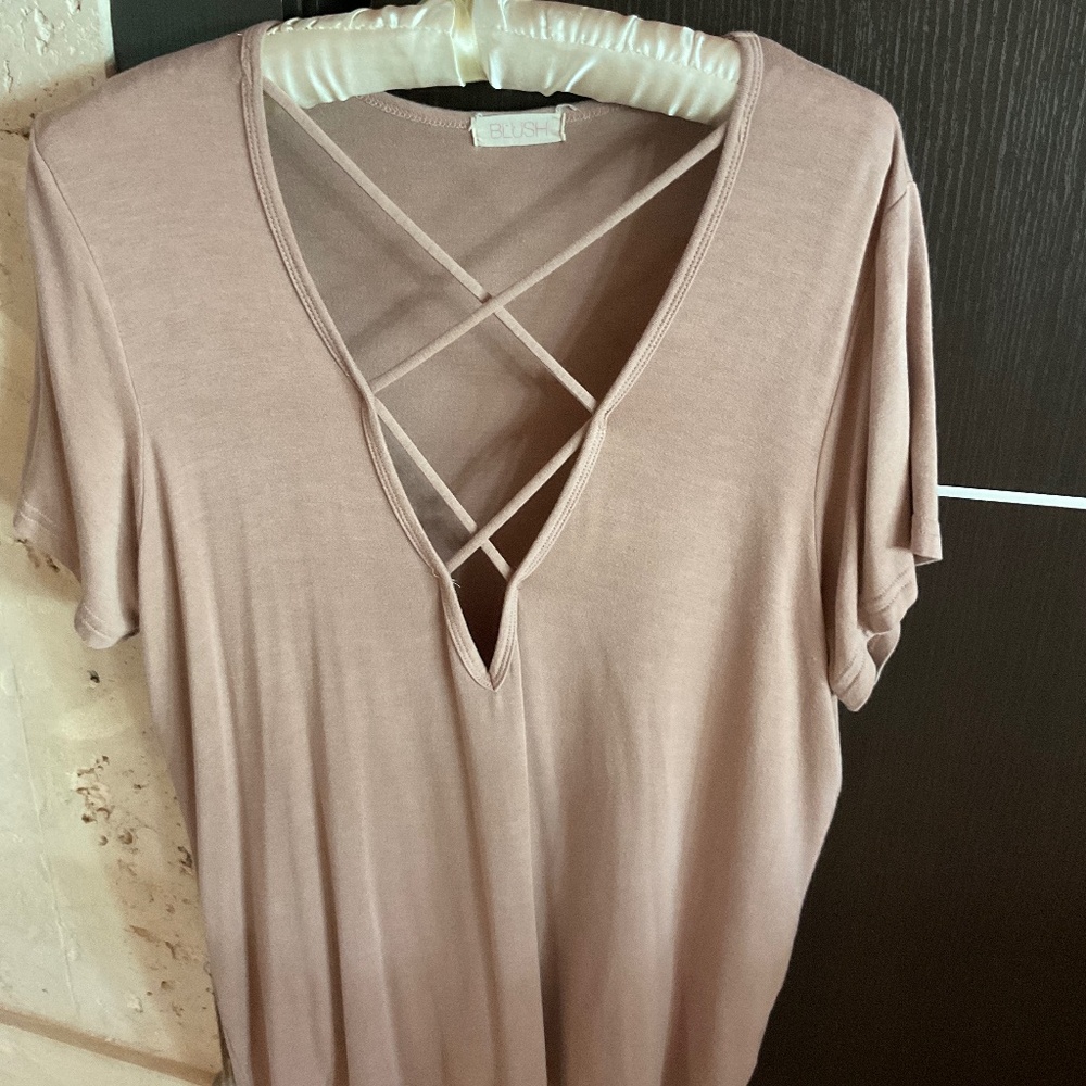Blush- Cross Over Tee - Mauve Color Size Large